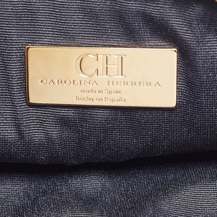 Pre Owned Carolina Herrera Burgundy/Brown Monogram Canvas and Leather Scarf Flat Pouch