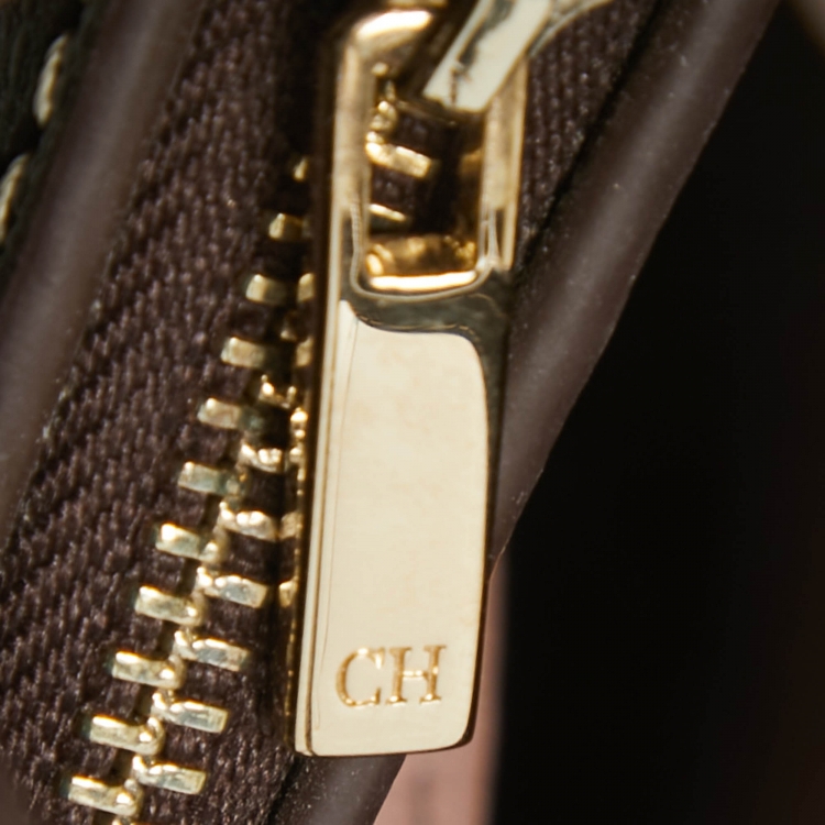 Pre Owned Carolina Herrera Pink/Beige Monogram Coated Canvas and Leather Matryoshka Padlock Tote