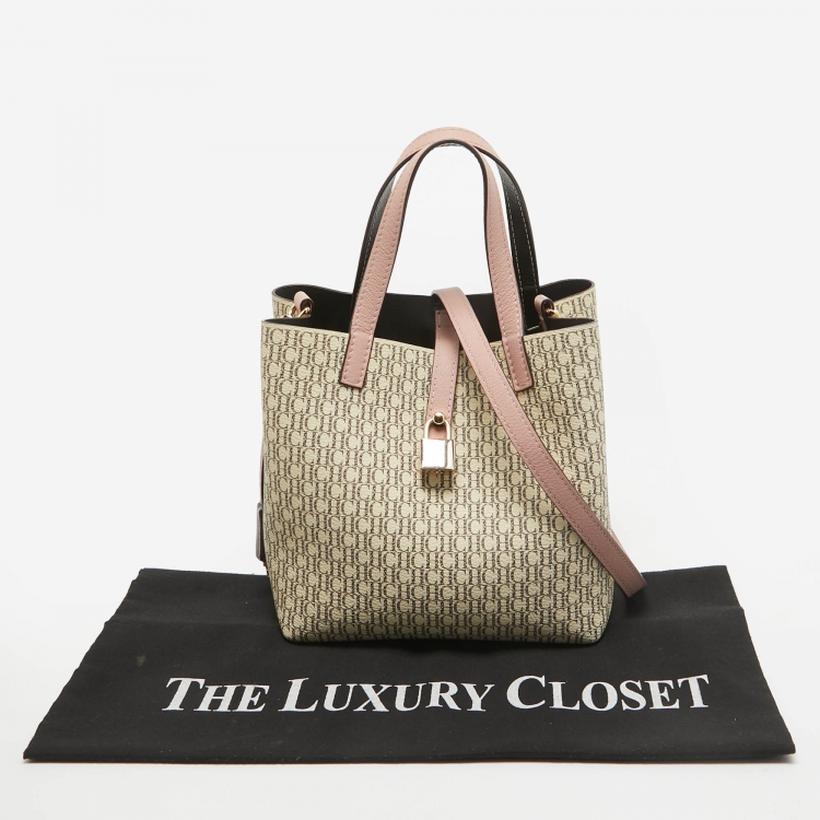 Pre Owned Carolina Herrera Pink/Beige Monogram Coated Canvas and Leather Matryoshka Padlock Tote
