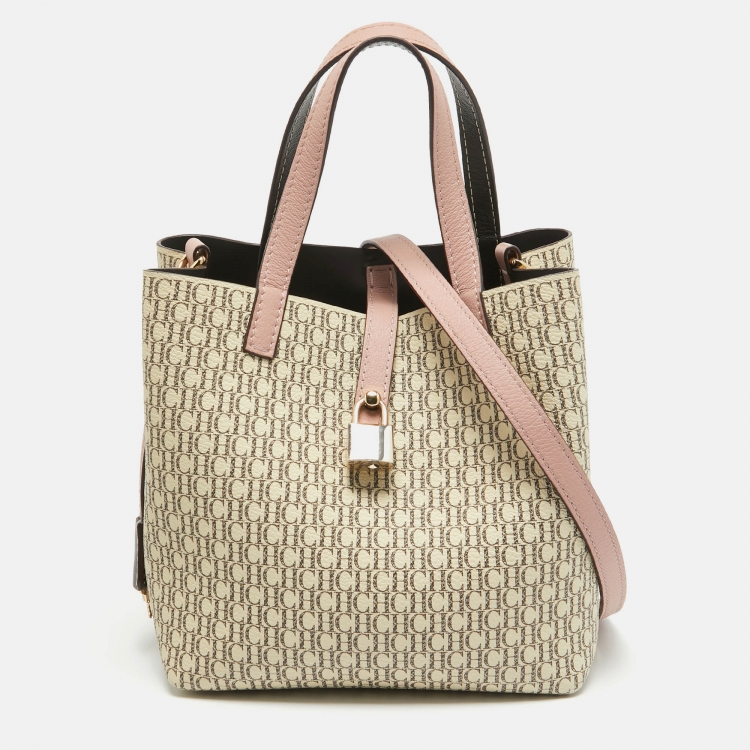 Pre Owned Carolina Herrera Pink/Beige Monogram Coated Canvas and Leather Matryoshka Padlock Tote