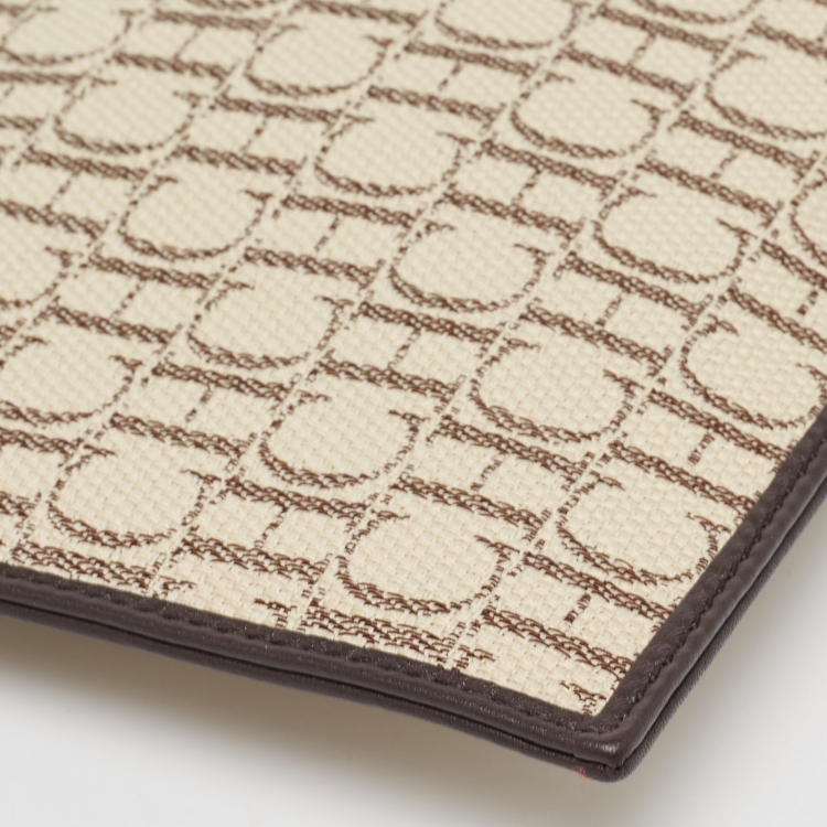 Pre Owned Carolina Herrera Brown/Beige Monogram Canvas Continental Zip Pouch with Scarf