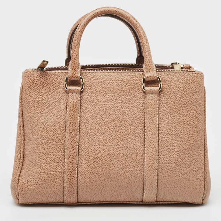 Pre Owned Carolina Herrera Beige Leather Double Zip Matteo Tote
