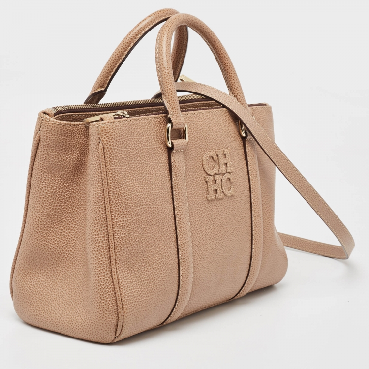 Pre Owned Carolina Herrera Beige Leather Double Zip Matteo Tote