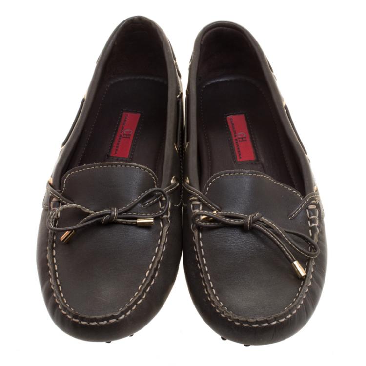 مملوكة مسبقًا Carolina Herrera Brown Leather Bow Loafers Size 39