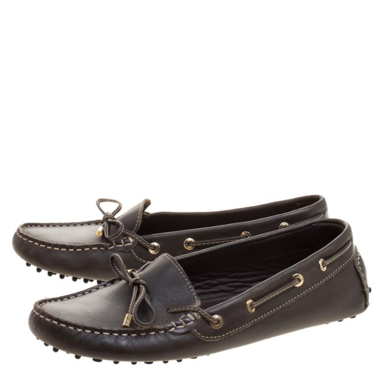 مملوكة مسبقًا Carolina Herrera Brown Leather Bow Loafers Size 39