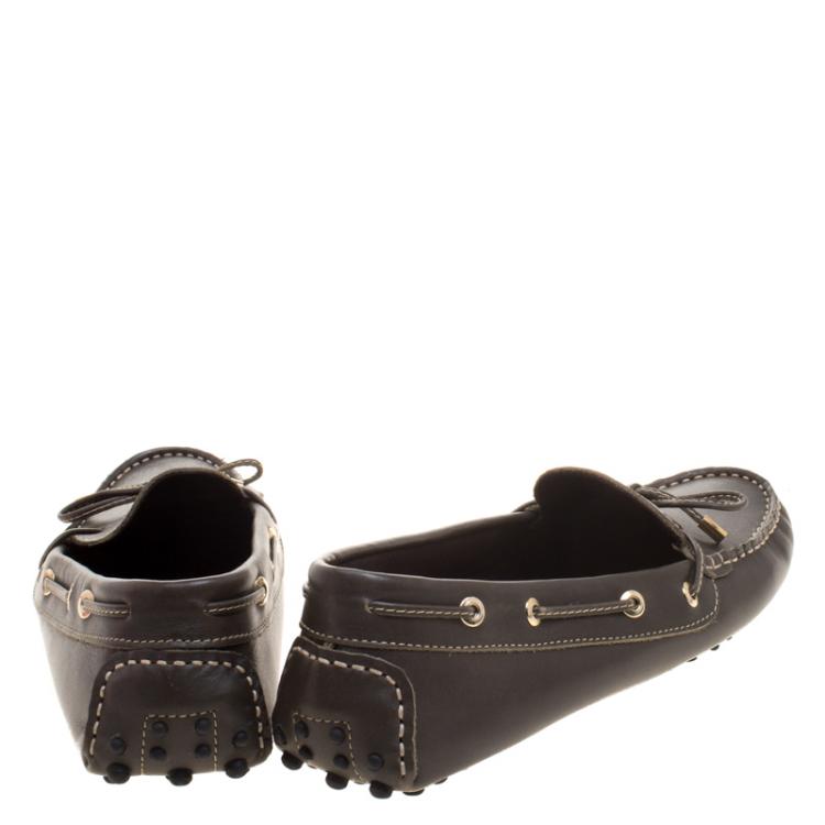 مملوكة مسبقًا Carolina Herrera Brown Leather Bow Loafers Size 39