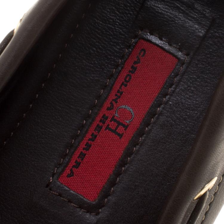 مملوكة مسبقًا Carolina Herrera Brown Leather Bow Loafers Size 39