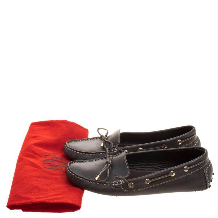 مملوكة مسبقًا Carolina Herrera Brown Leather Bow Loafers Size 39