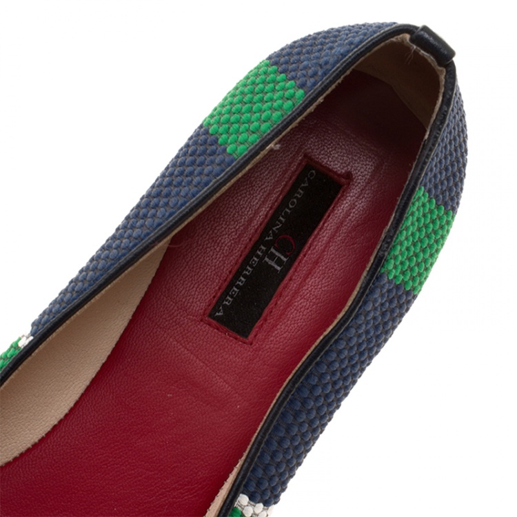 Pre Owned Carolina Herrera Multicolor Woven Tweed Ballet Flats Size 39