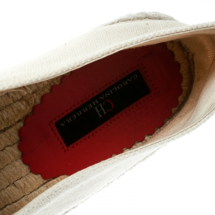Pre Owned Carolina Herrera Monochrome Canvas Espadrilles Size 37
