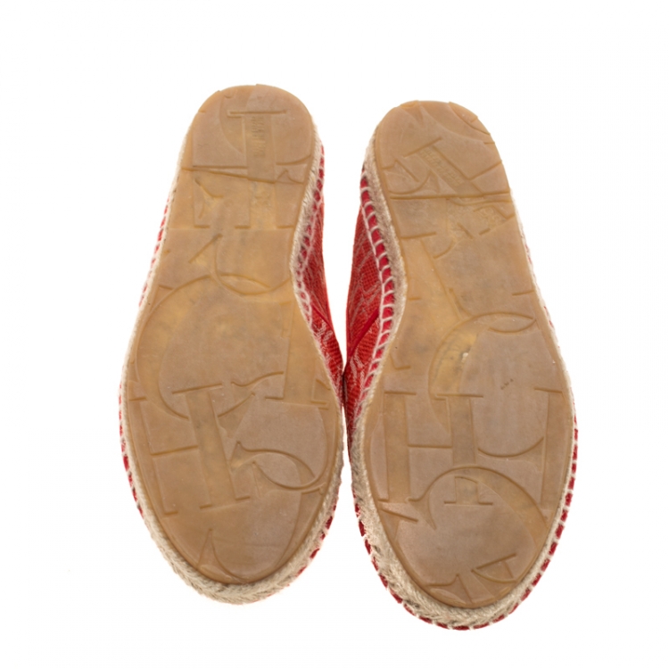 Pre Owned Carolina Herrera Red Monogram Canvas Espadrilles Size 35