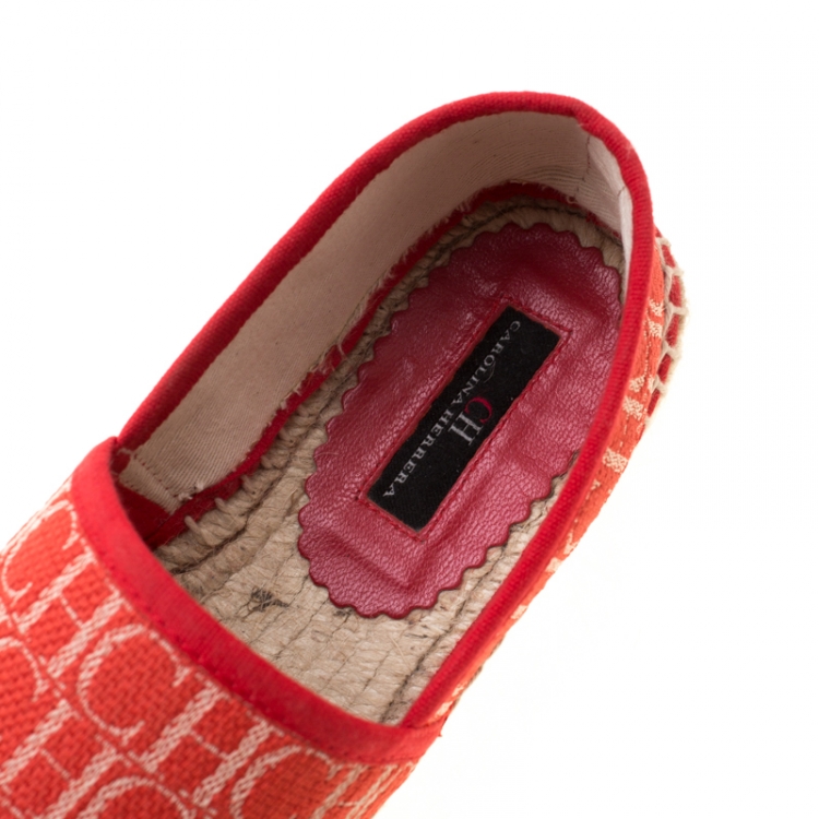 Pre Owned Carolina Herrera Red Monogram Canvas Espadrilles Size 35