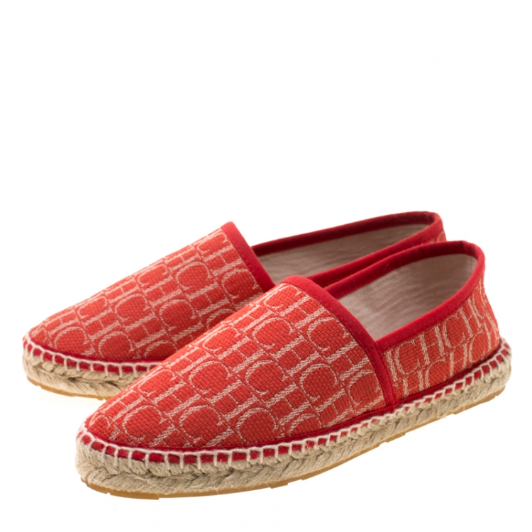 Pre Owned Carolina Herrera Red Monogram Canvas Espadrilles Size 35