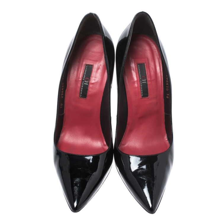 Pre Owned Carolina Herrera Black Patent Leather Pointed Toe Pumps Size 38