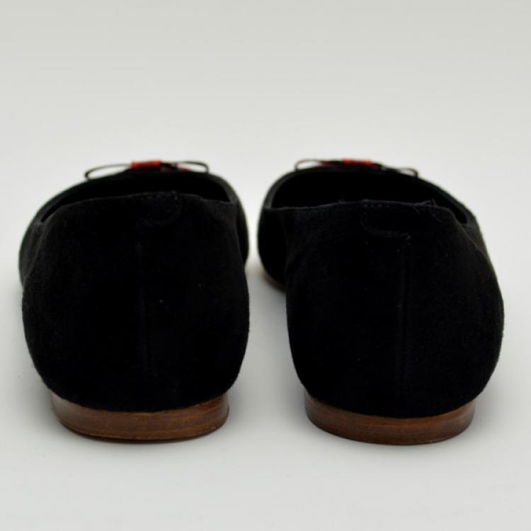 Pre Owned Carolina Herrera Red and Black Ballerina Flats Size 38