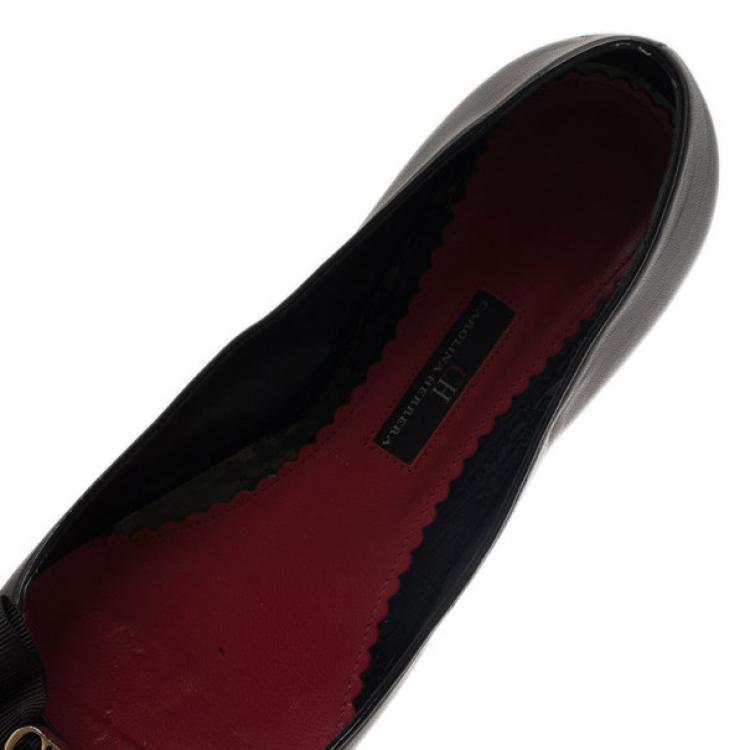 Pre Owned Carolina Herrera Black Leather Bow Pumps Size 39