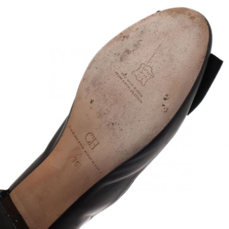Pre Owned Carolina Herrera Black Leather Bow Pumps Size 39