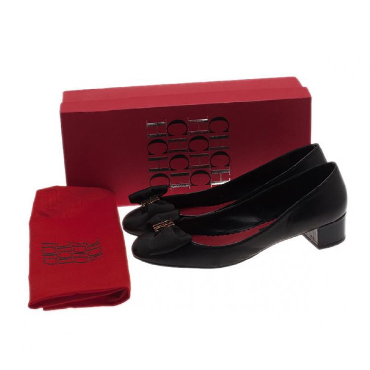 Pre Owned Carolina Herrera Black Leather Bow Pumps Size 39