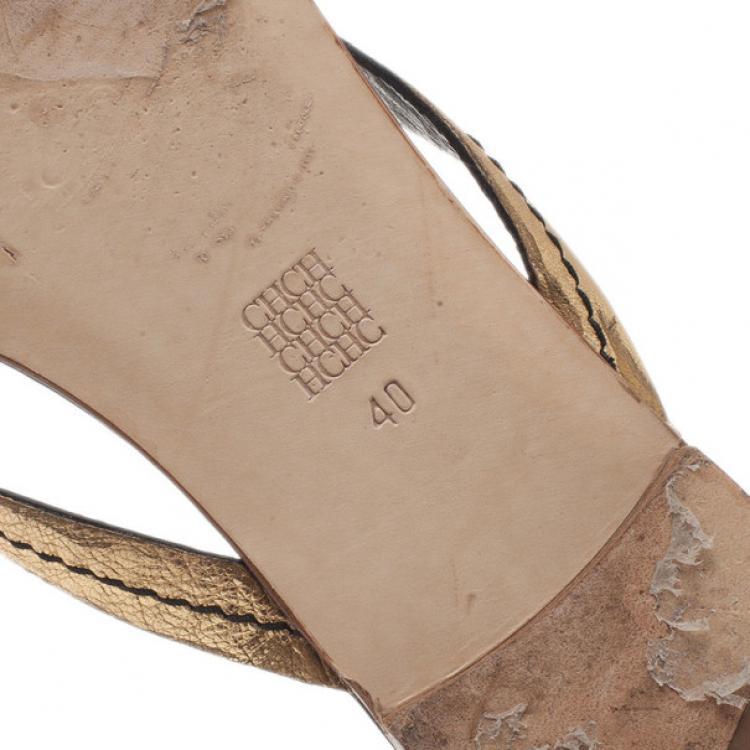 Pre Owned Carolina Herrera Gold Leather Thong Sandals Size 40
