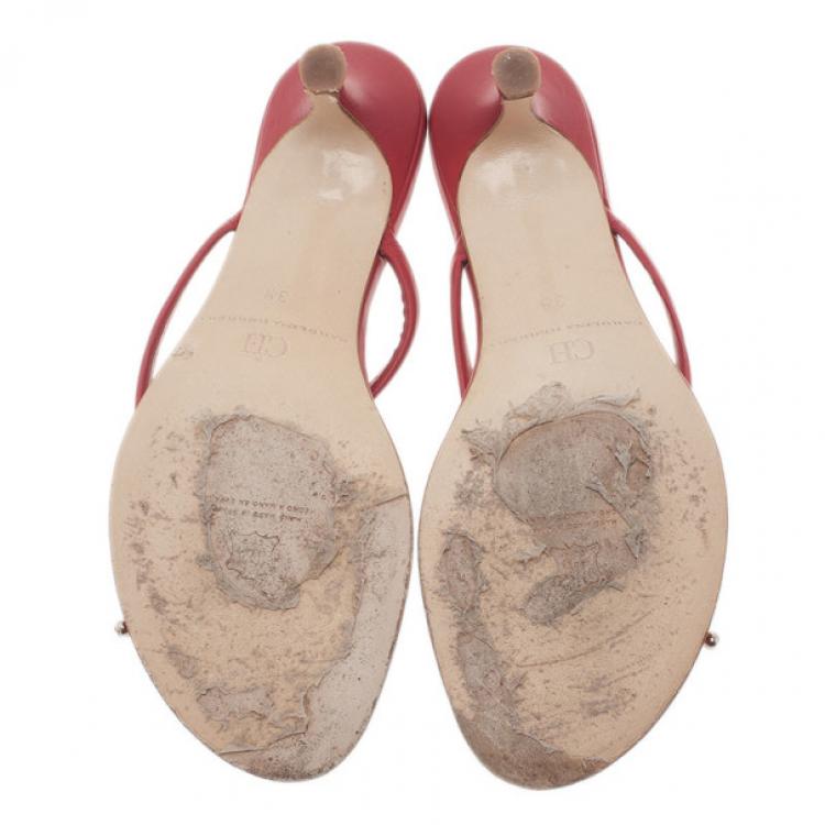 Pre Owned Carolina Herrera Red Leather Bow Sandals Size 39