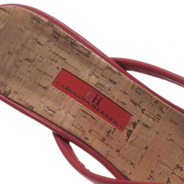 Pre Owned Carolina Herrera Red Leather Bow Sandals Size 39