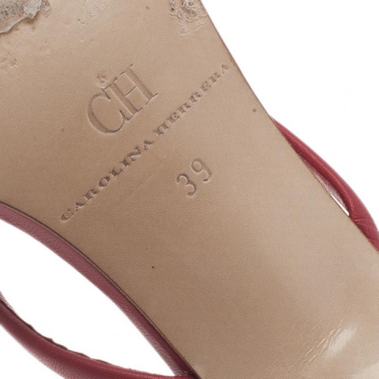 Pre Owned Carolina Herrera Red Leather Bow Sandals Size 39