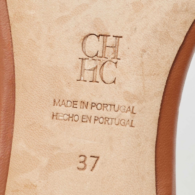 Pre Owned Carolina Herrera Brown Leather Slide Sandals Size 37 