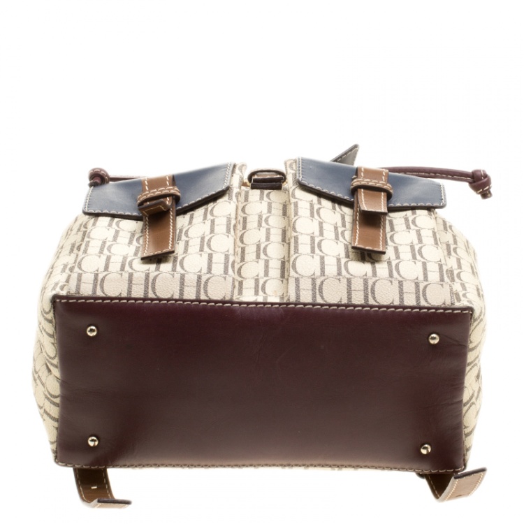 Pre Owned Carolina Herrera Beige/Multicolor Monogram Coated Canvas Drawstring Backpack