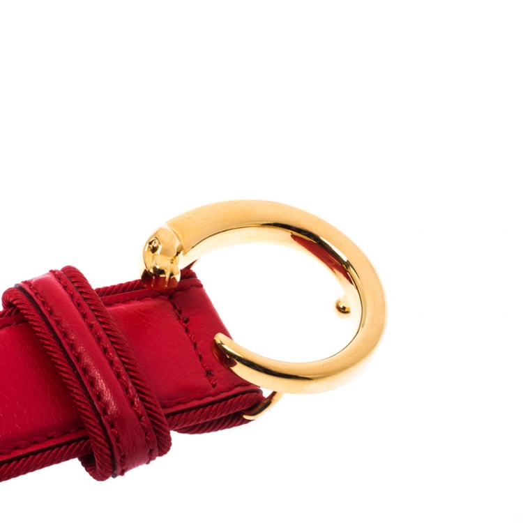 Pre Owned Cartier Red Leather and Canvas Trim Panthere Belt 75CM