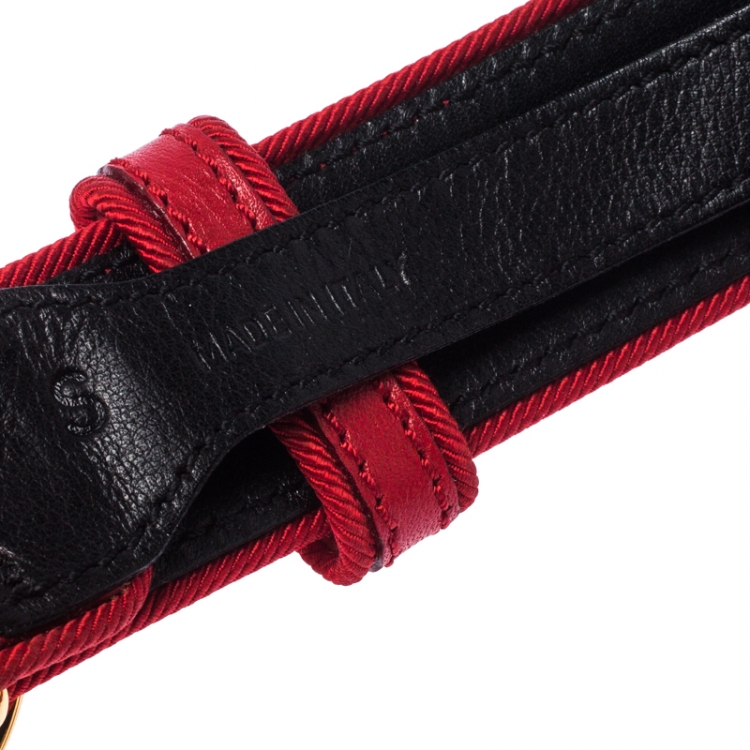 Pre Owned Cartier Red Leather and Canvas Trim Panthere Belt 75CM