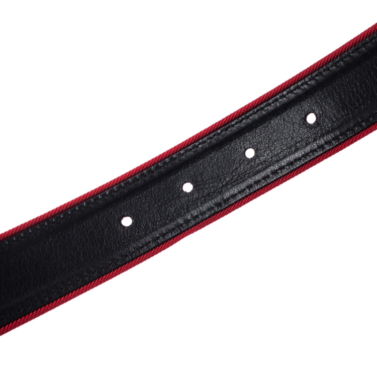 Pre Owned Cartier Red Leather and Canvas Trim Panthere Belt 75CM