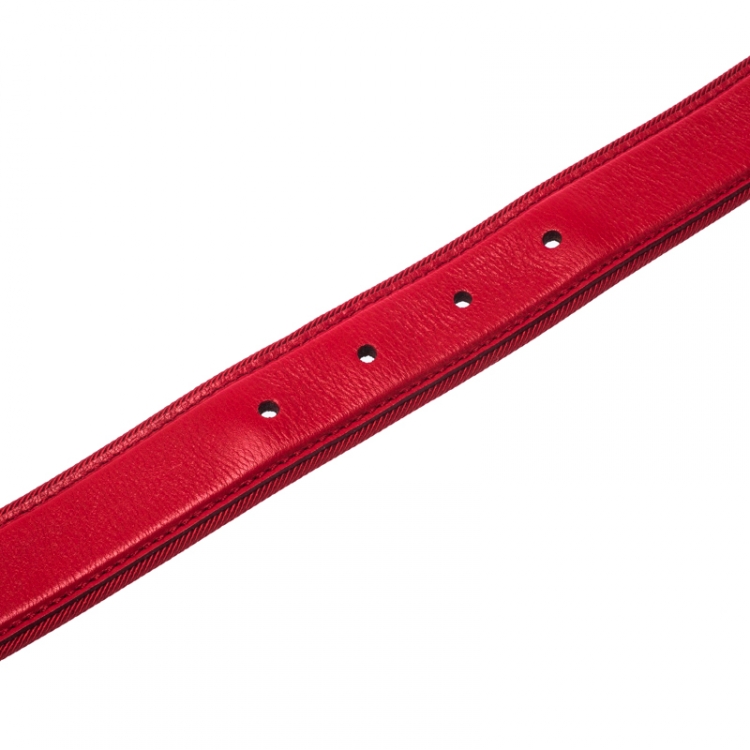 Pre Owned Cartier Red Leather and Canvas Trim Panthere Belt 75CM