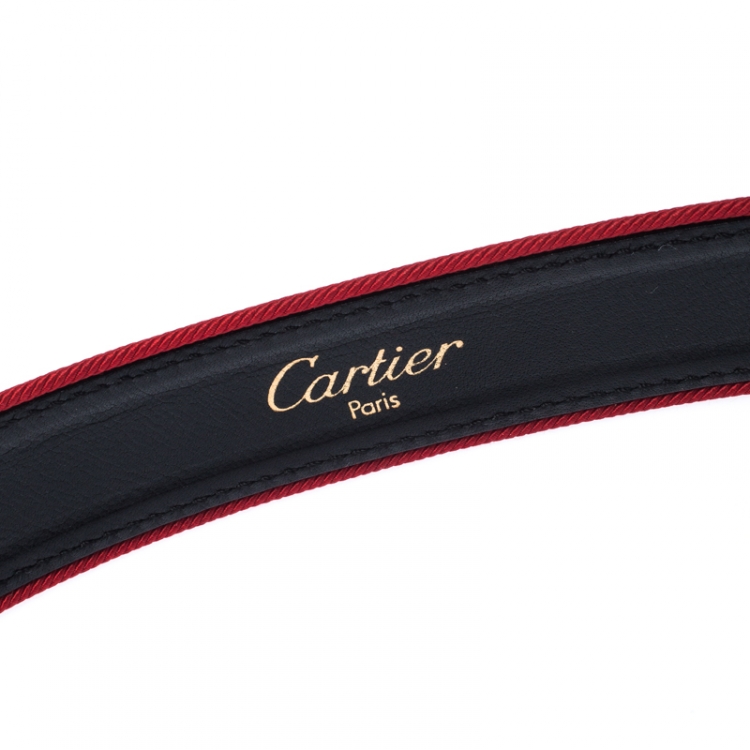 Pre Owned Cartier Red Leather and Canvas Trim Panthere Belt 75CM
