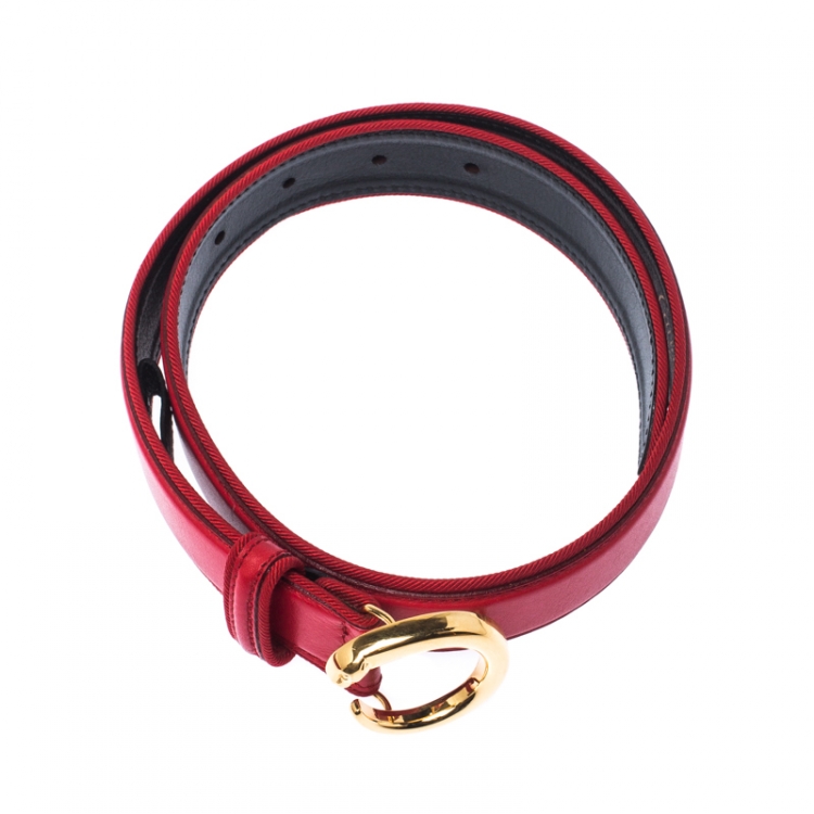Pre Owned Cartier Red Leather and Canvas Trim Panthere Belt 75CM