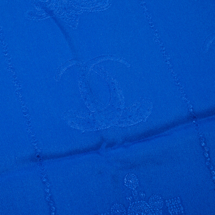 Pre Owned Must de Cartier Cobalt Blue Le Panthere Monogram Silk Square Scarf