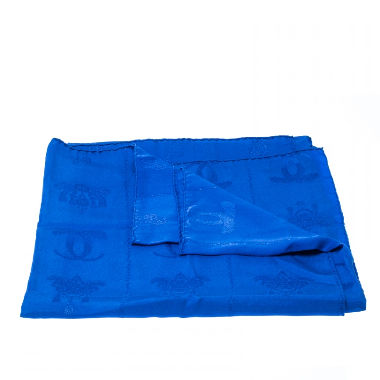 Pre Owned Must de Cartier Cobalt Blue Le Panthere Monogram Silk Square Scarf