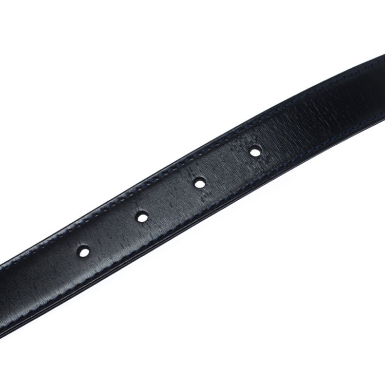 Pre Owned Cartier Black Leather Sapphire Buckle Belt 85CM