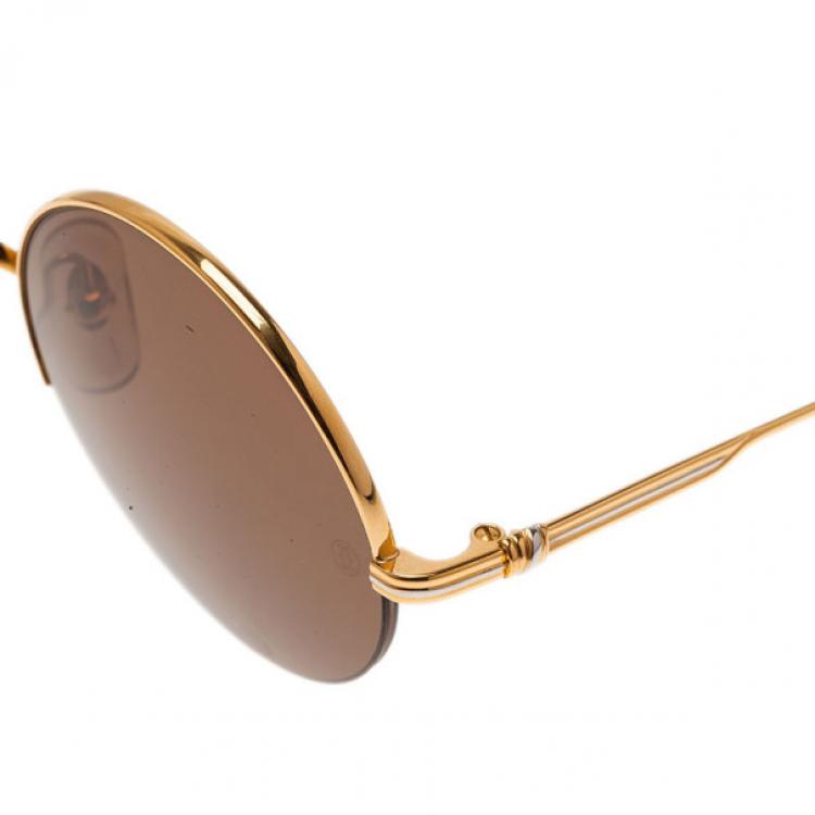 Pre Owned Cartier Gold Half Rimmed Round Mayfair Sunglasses