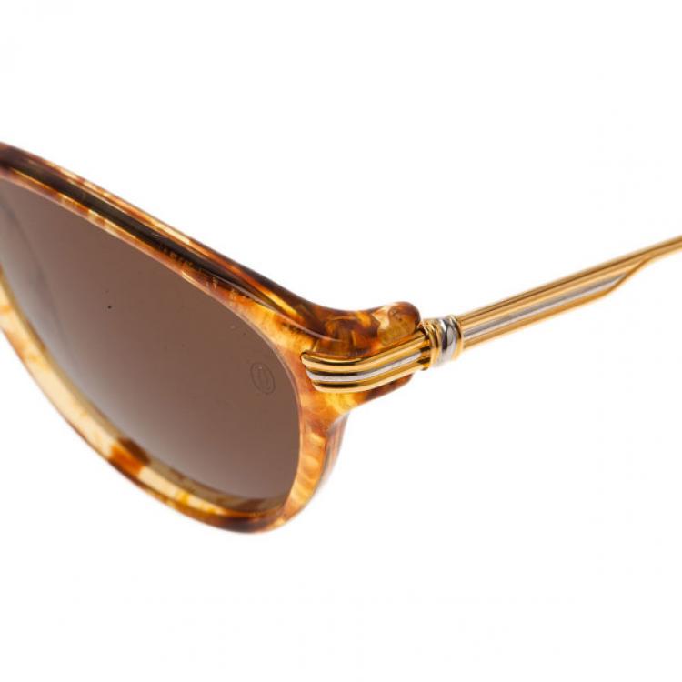 Pre Owned Cartier Brown Elcat Gild Honey Sunglasses