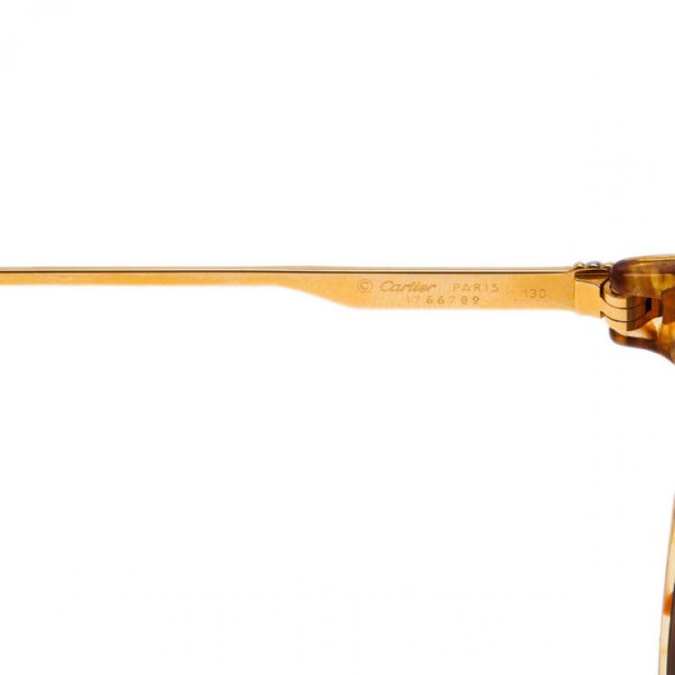 Pre Owned Cartier Brown Elcat Gild Honey Sunglasses