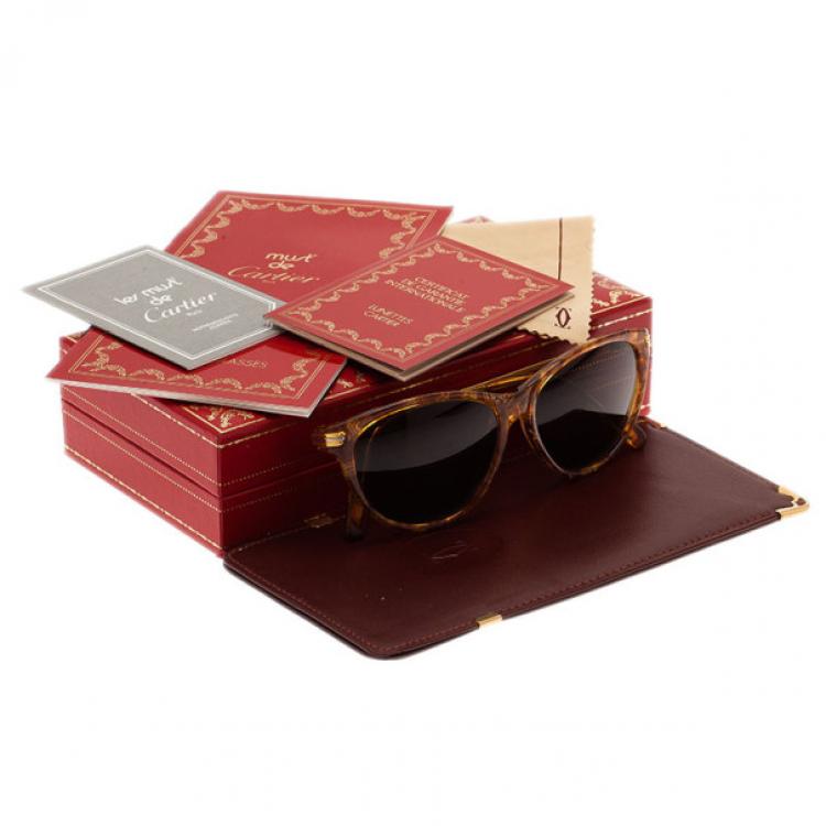 Pre Owned Cartier Brown Elcat Gild Honey Sunglasses