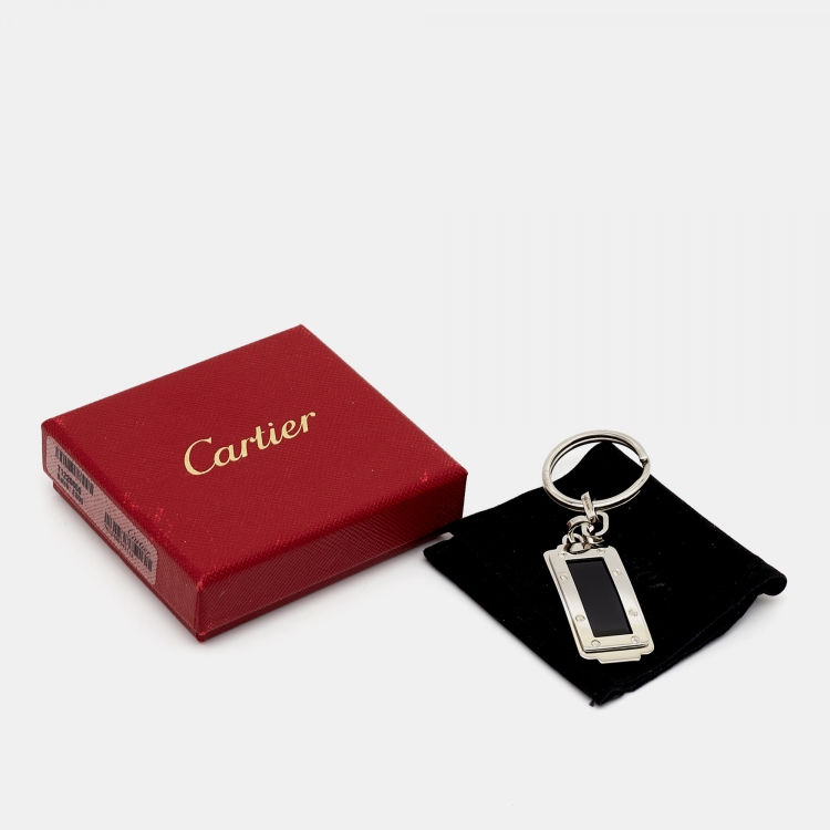 Pre Owned Cartier Santos de Cartier Lacquer Stainless Steel Key Chain