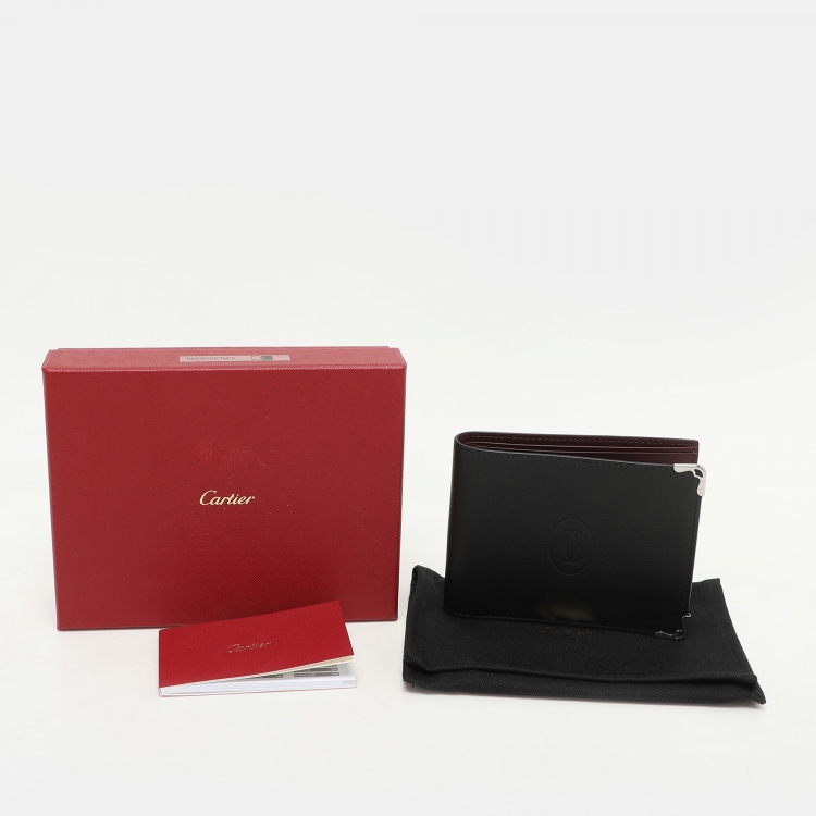 Pre Owned Cartier Black Leather Must de Cartier Bifold Wallet