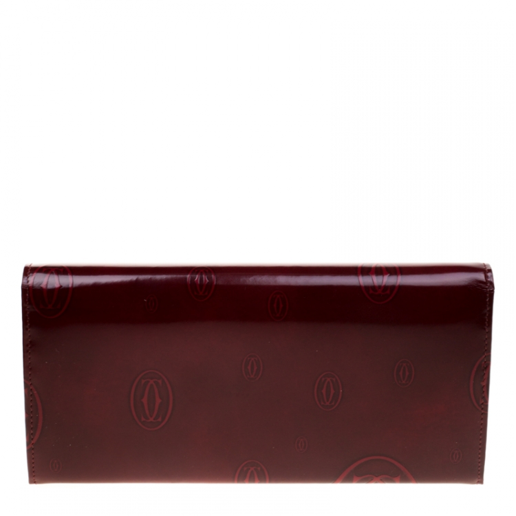 Pre Owned Cartier Red Leather Double C Logo Continental Wallet