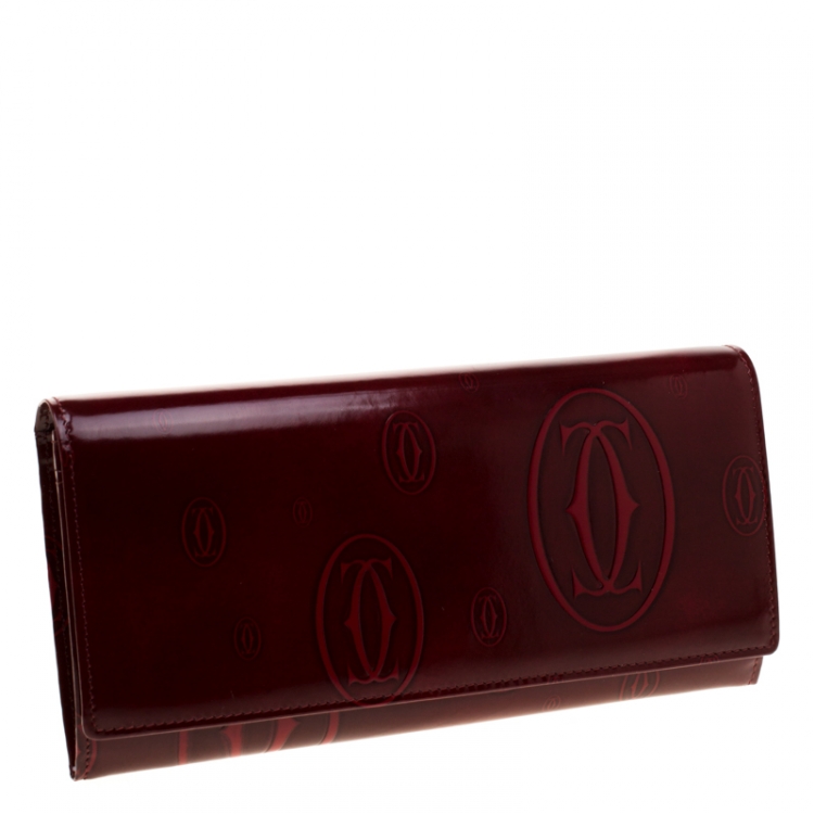 Pre Owned Cartier Red Leather Double C Logo Continental Wallet