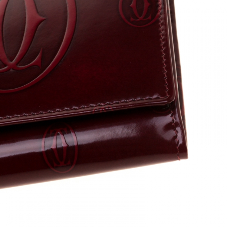 Pre Owned Cartier Red Leather Double C Logo Continental Wallet