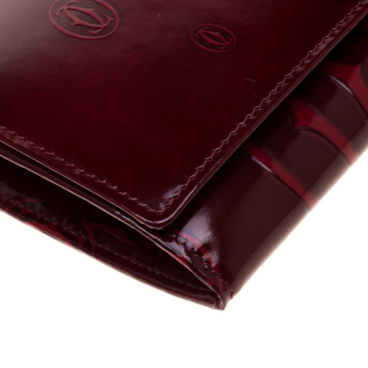 Pre Owned Cartier Red Leather Double C Logo Continental Wallet