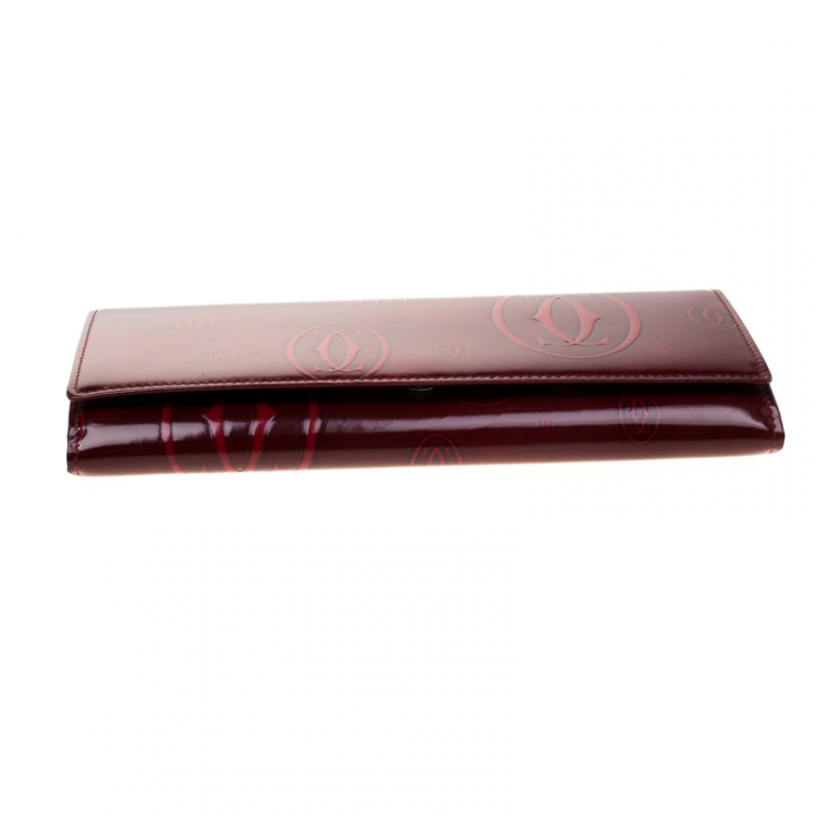 Pre Owned Cartier Red Leather Double C Logo Continental Wallet