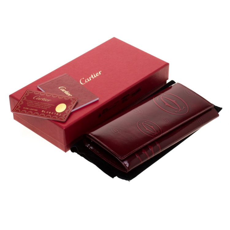 Pre Owned Cartier Red Leather Double C Logo Continental Wallet