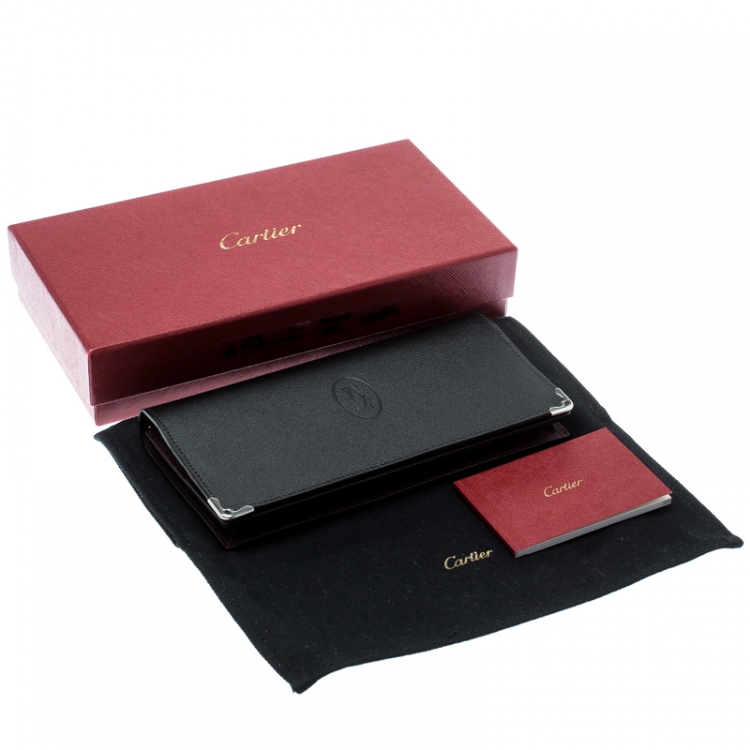 Pre Owned Cartier Black/Red Leather Must de Cartier Continental Wallet 